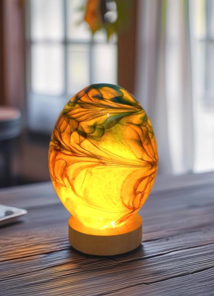 Hand Blown Orange Glass Table Lamp: Art Deco Sculpture Lamp