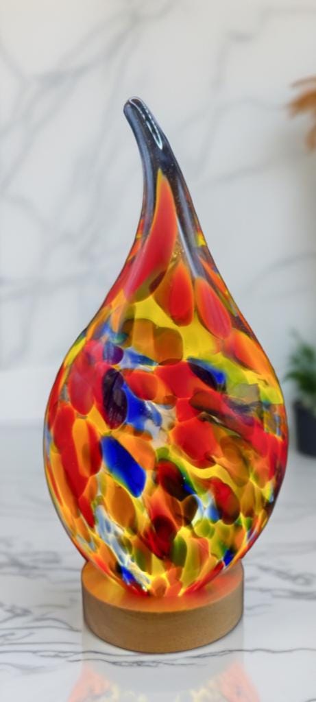 Handblown Glass Teardrop Lamp: Colorful Swirl Art Glass Night Light