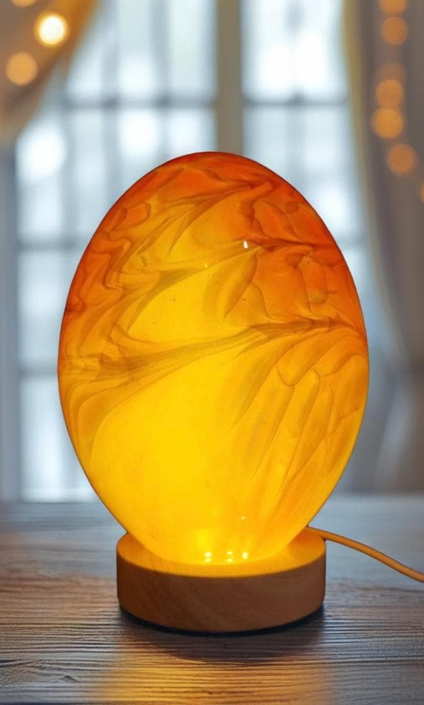 Hand Blown Glass Egg Lamp: Art Deco Tabletop Night Light