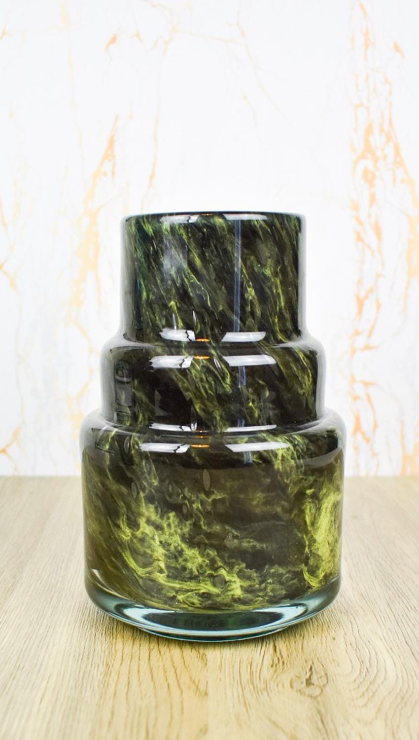 19cm Mouth Blown Green Glass Vase Torch Home Decor,
