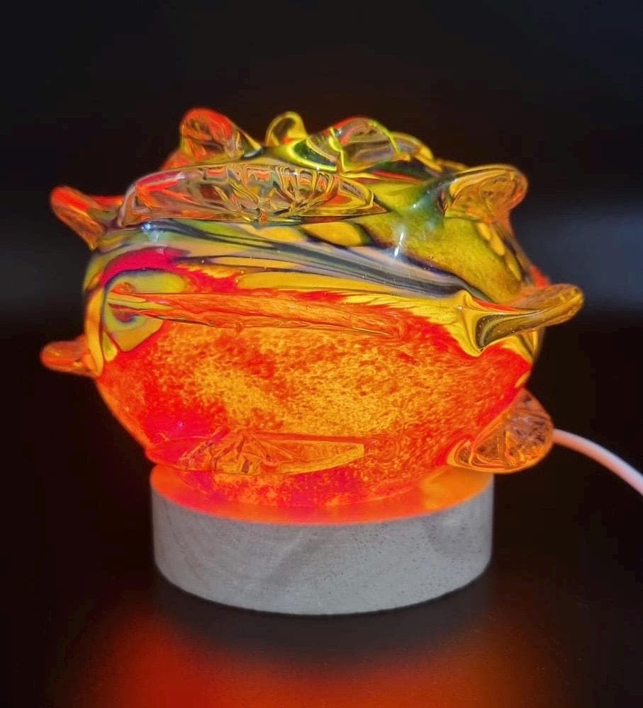 Iridescent Art Glass Rose Lamp: Hand-Blown LED Sculpture