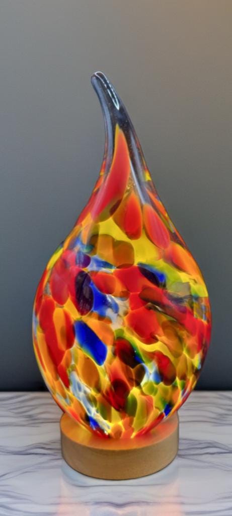 Handblown Glass Teardrop Lamp: Colorful Swirl Art Glass Night Light