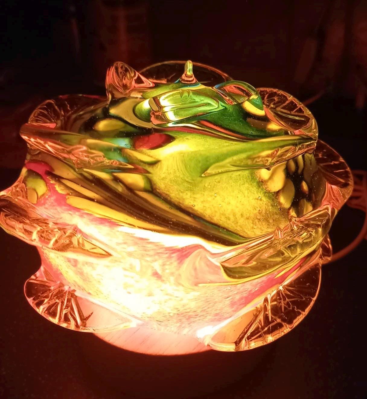 Iridescent Art Glass Rose Lamp: Hand-Blown LED Sculpture