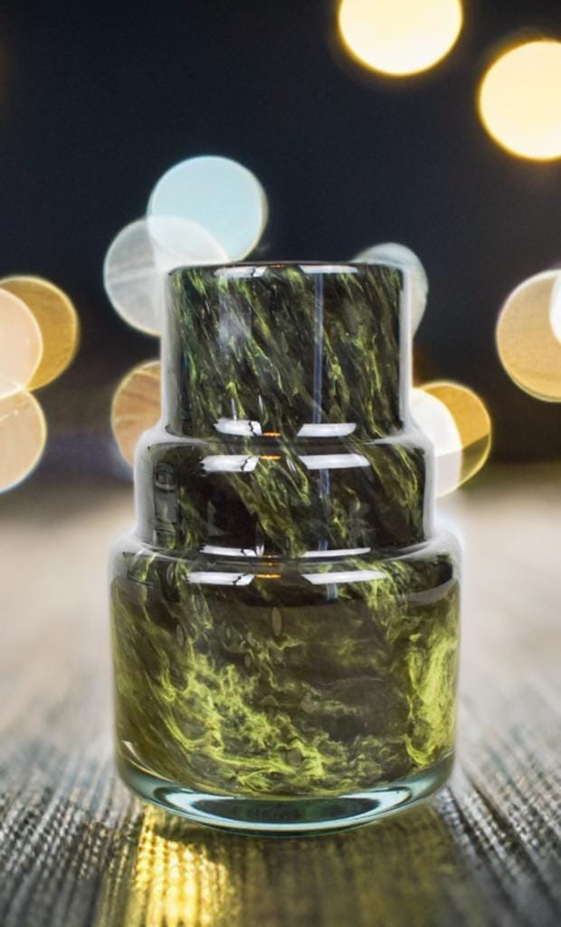 19cm Mouth Blown Green Glass Vase Torch Home Decor,