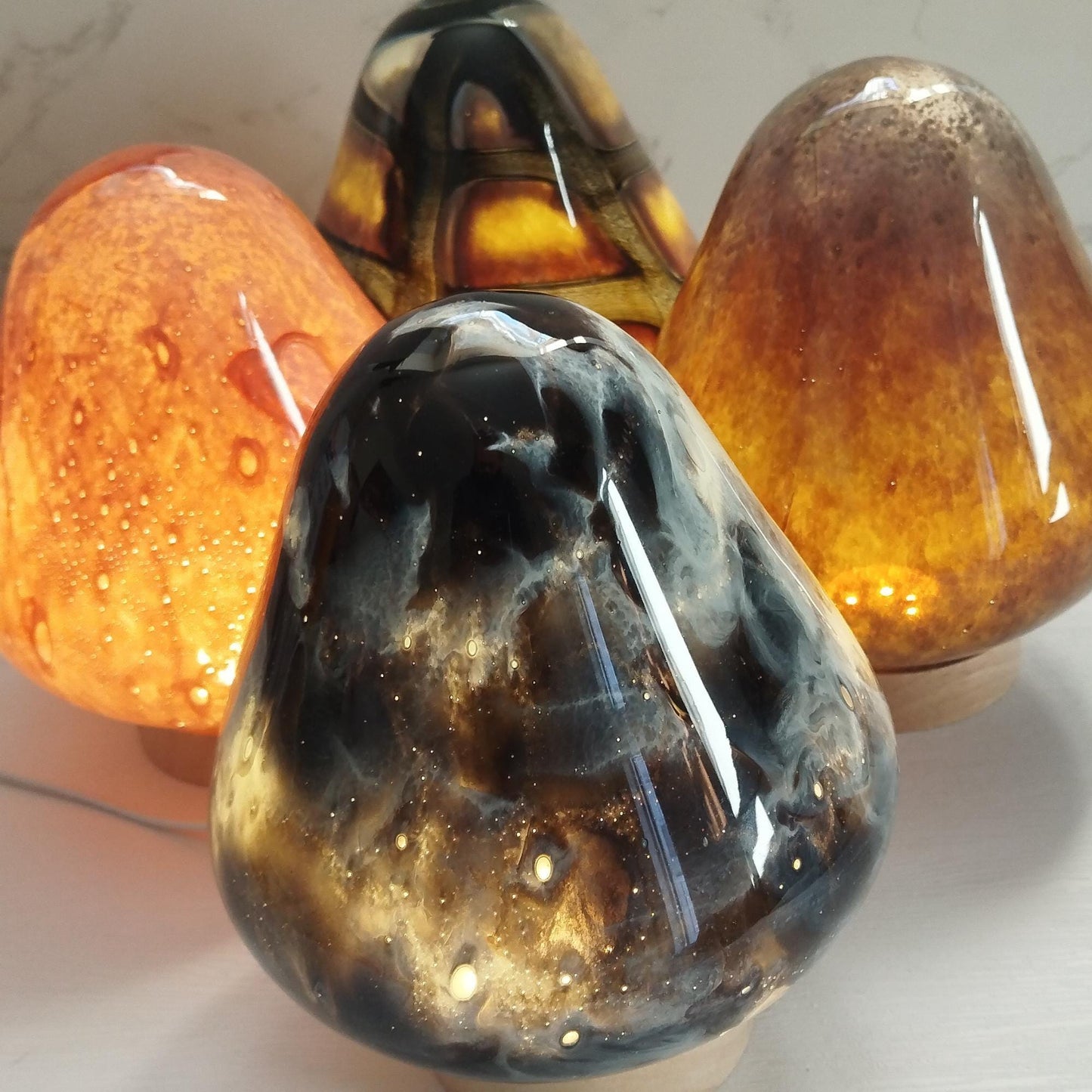 Hand Blown Strawberry Glass Lamp: LED Ambient Night Light, Lamp For Bedroom Or Nursery
