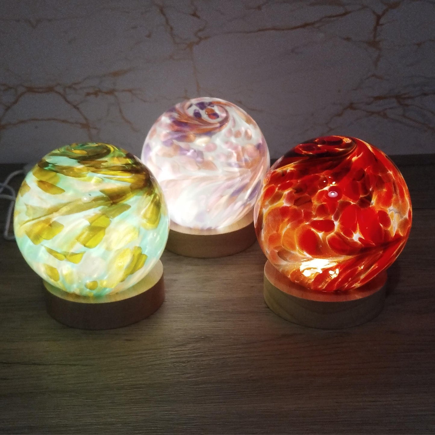 Hand-Blown Glass Sphere Lamp: USB LED Ambient Night Light