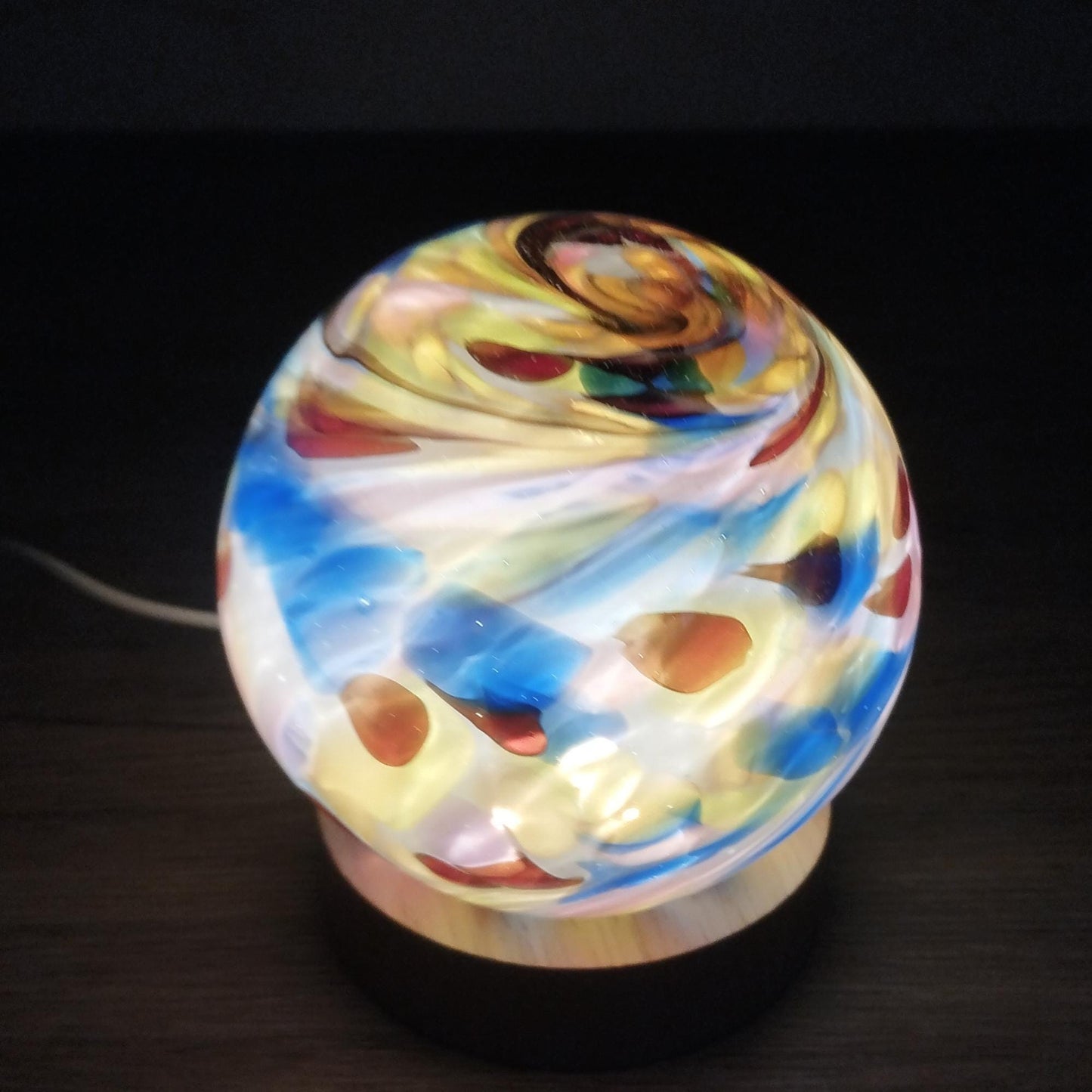 Hand-Blown Glass Sphere Lamp: USB LED Ambient Night Light