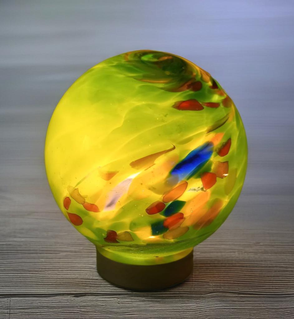 Handcrafted Green Swirl Glass Sphere Lamp: Cosy Ambient Light