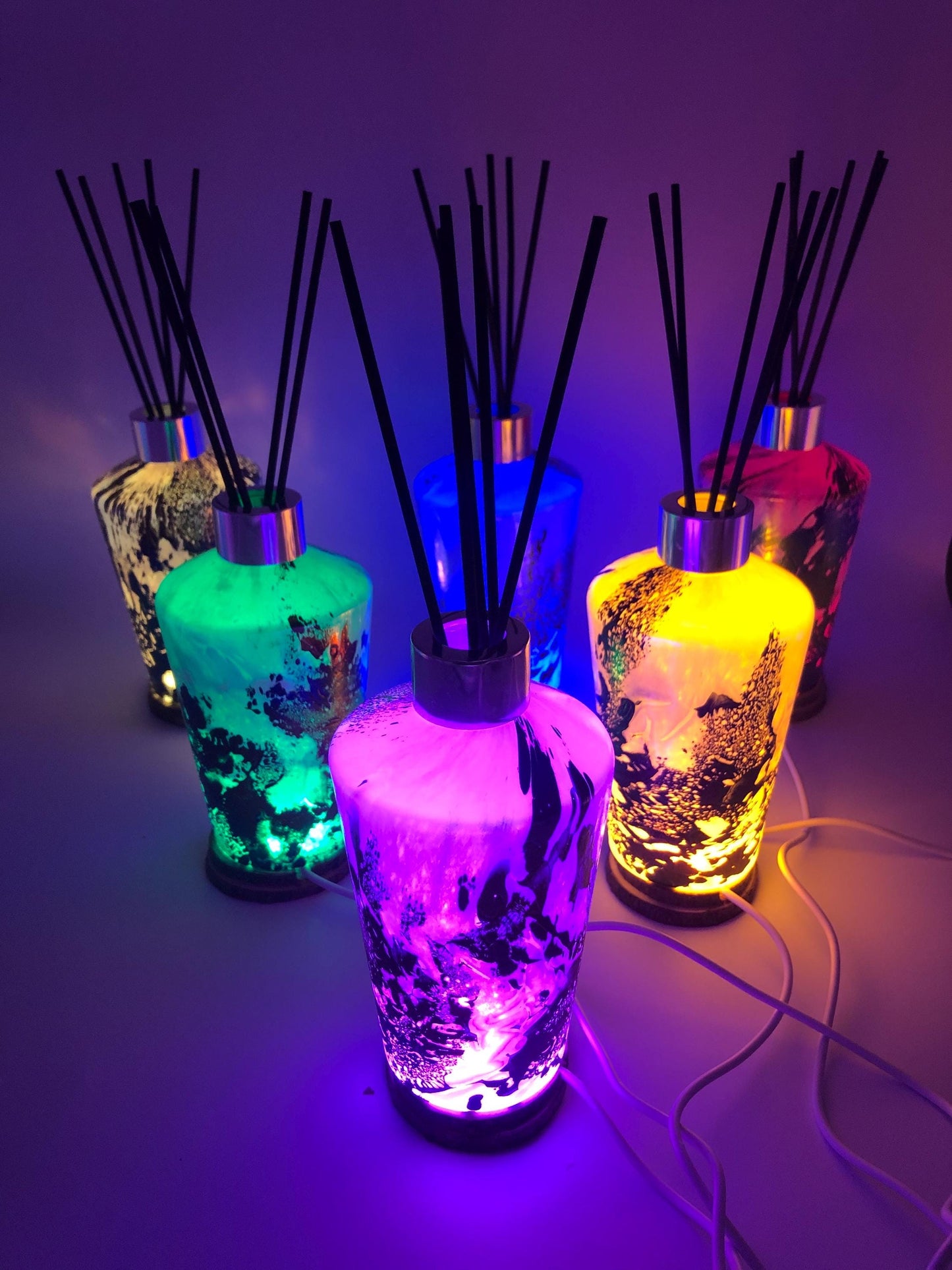 Iridescent Glass Diffuser Lamp: Handcrafted LED Light Home Decor