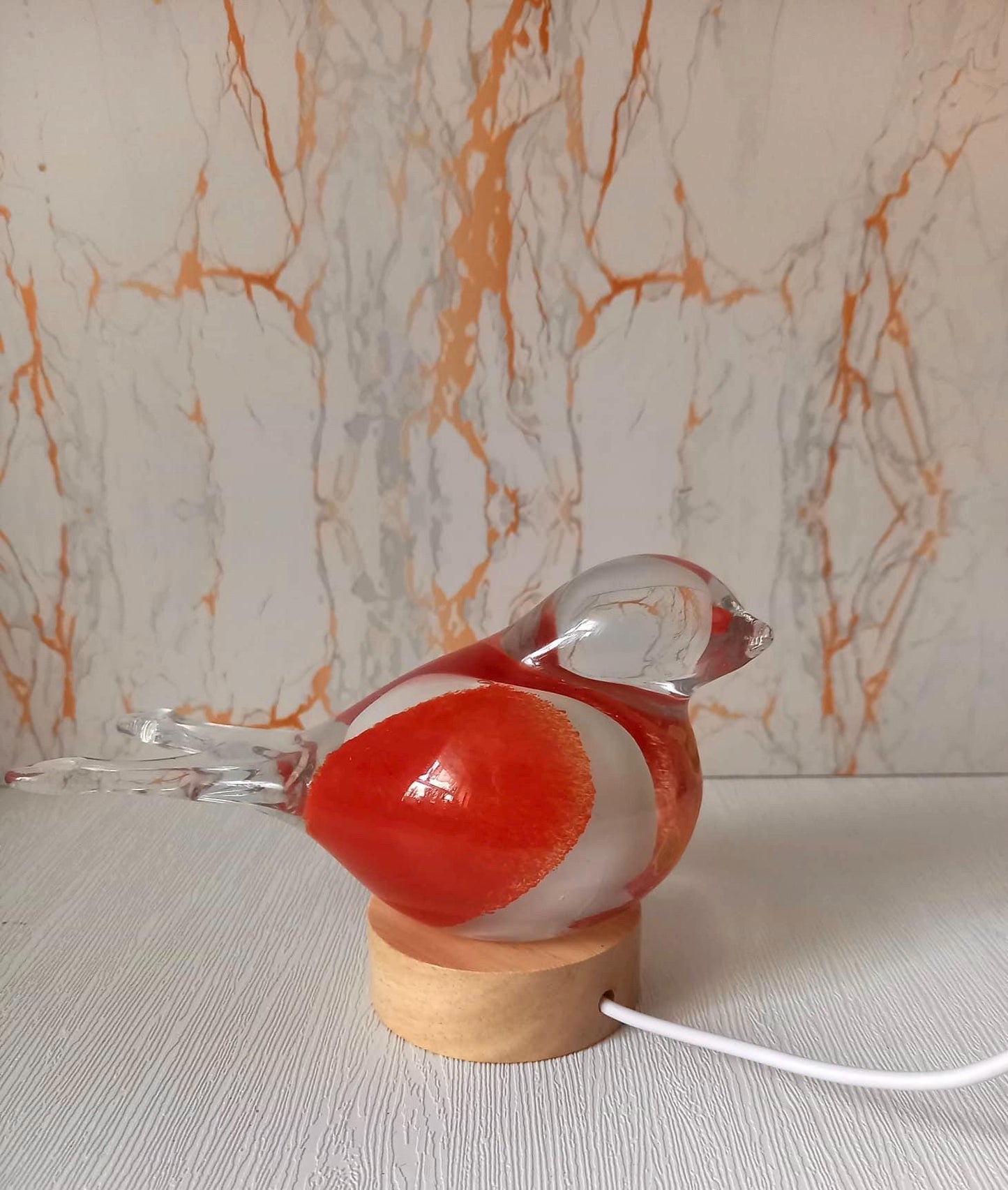 Iridescent Bird Glass Lamp: Handmade LED Table Light