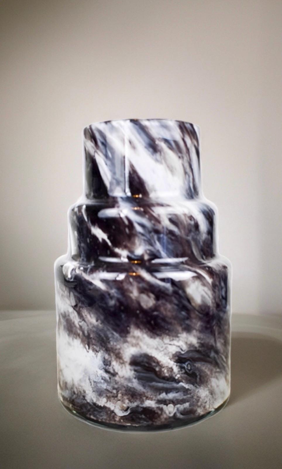 26cm Mouth Blown Black and White Glass Vase Home Decor