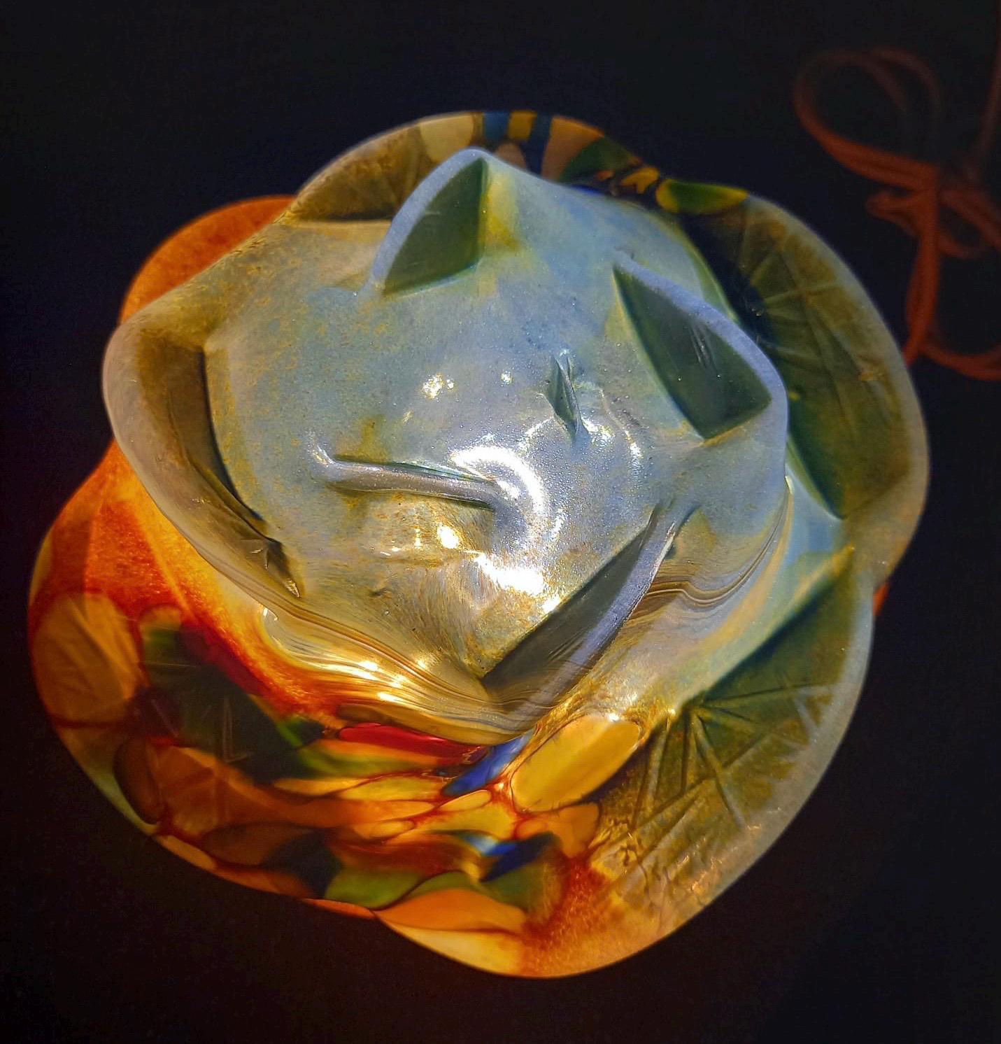 Iridescent Art Glass Rose Lamp: Hand-Blown LED Sculpture