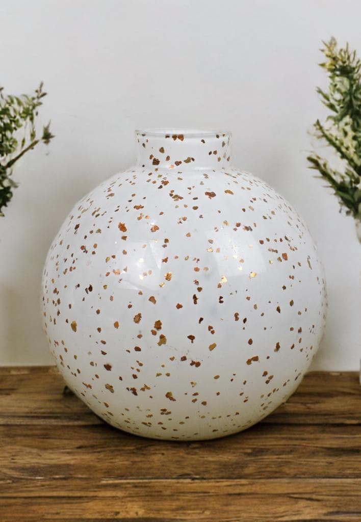 16cm Mouth Blown Glass Vase White Home Decor,