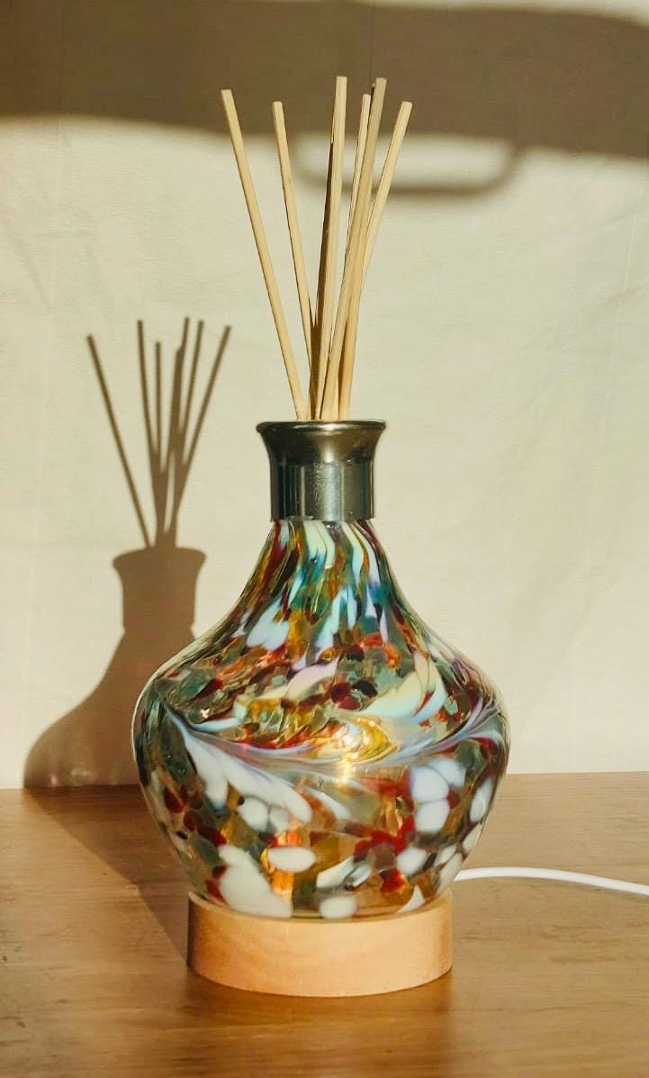 Rainbow Glass Diffuser Lamp: Iridescent Aroma Light, Handmade Home Decor