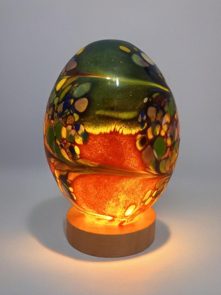 Hand Blown Art Deco Glass Egg Lamp: Unique Night Light