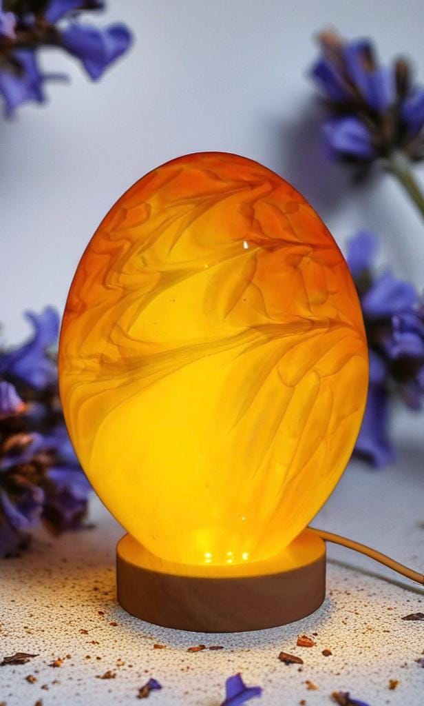 Hand Blown Glass Egg Lamp: Art Deco Tabletop Night Light