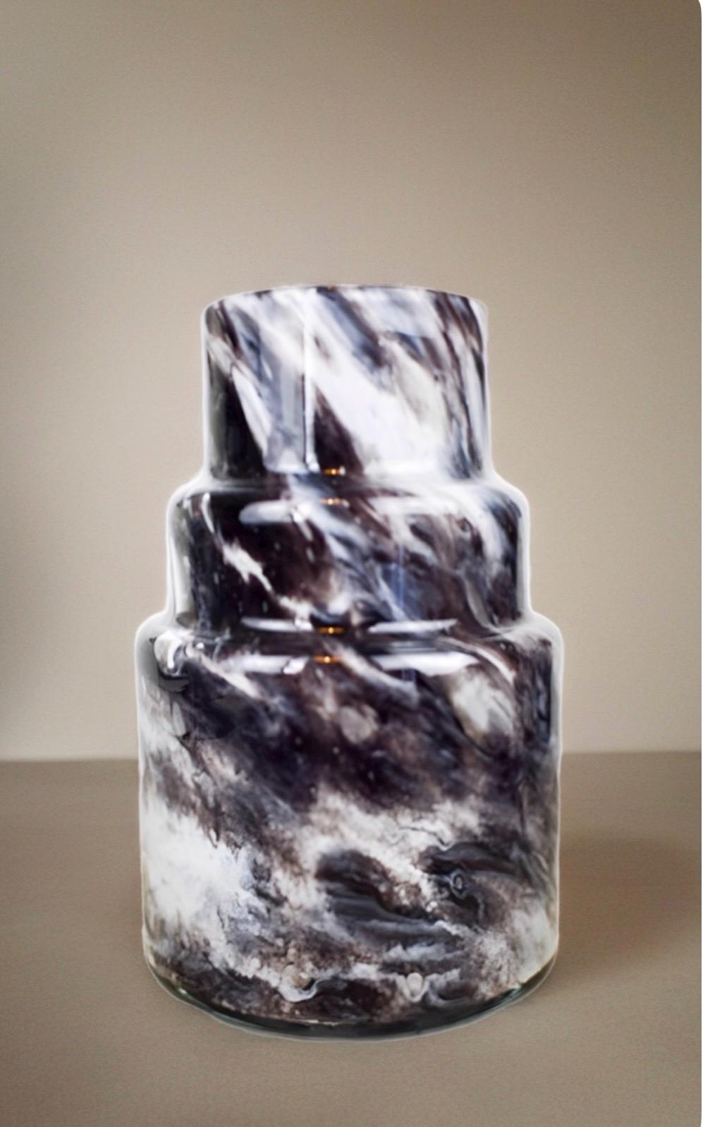 26cm Mouth Blown Black and White Glass Vase Home Decor