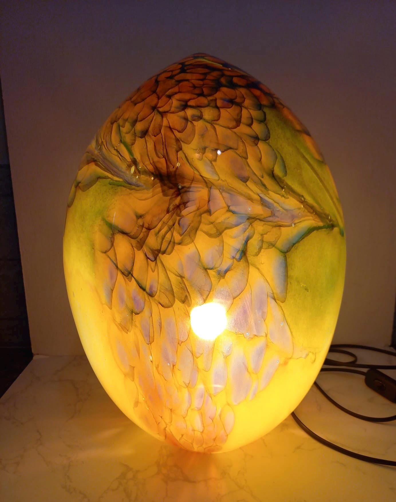 Giant Hand Blown Glass Dinosaur Egg Lamp: Art Deco Table Lamp (30cmX45cm)