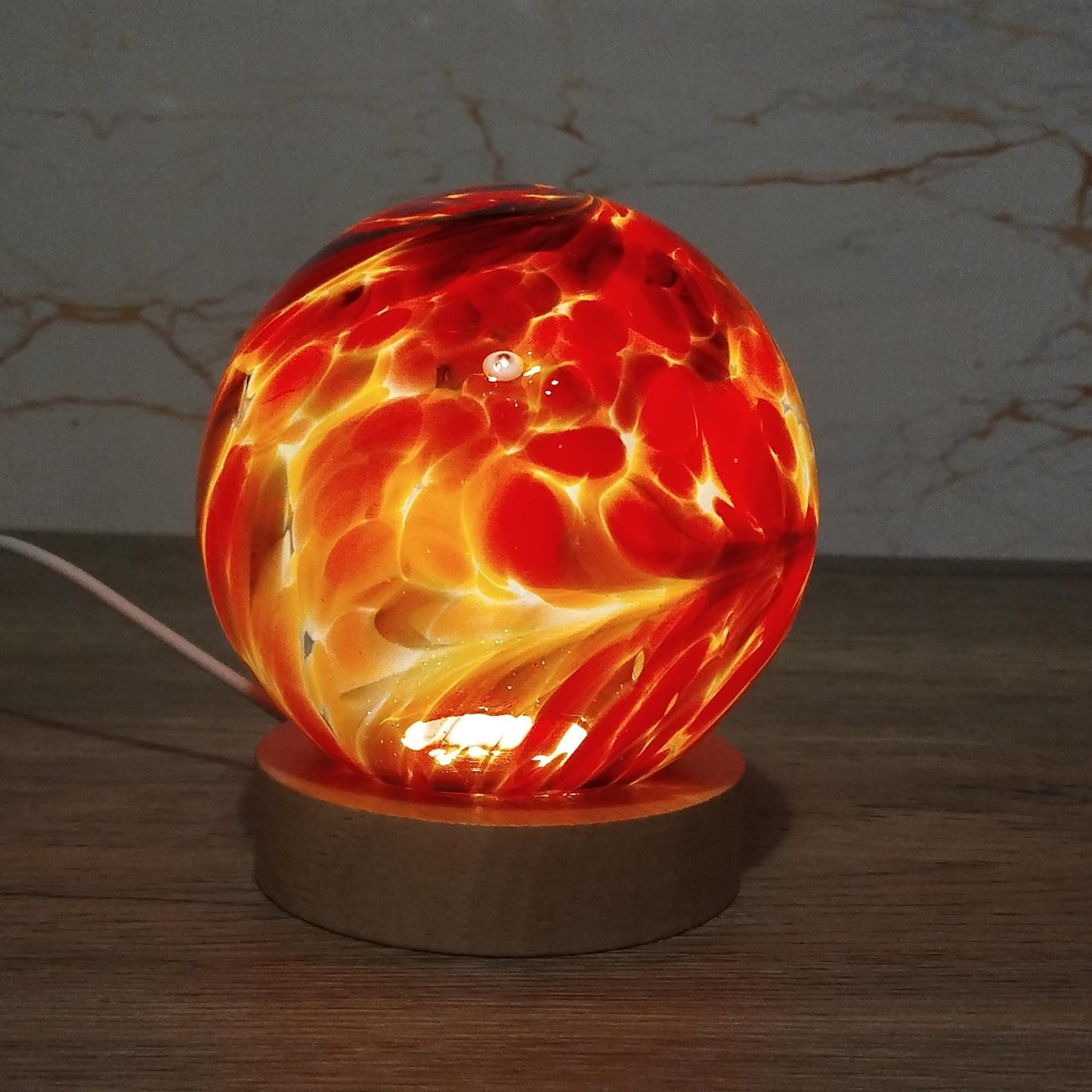 Hand-Blown Glass Sphere Lamp: USB LED Ambient Night Light