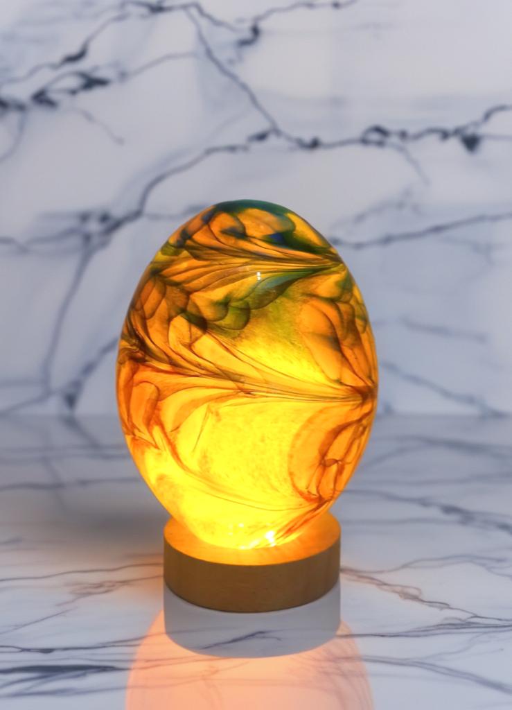 Hand Blown Orange Glass Table Lamp: Art Deco Sculpture Lamp