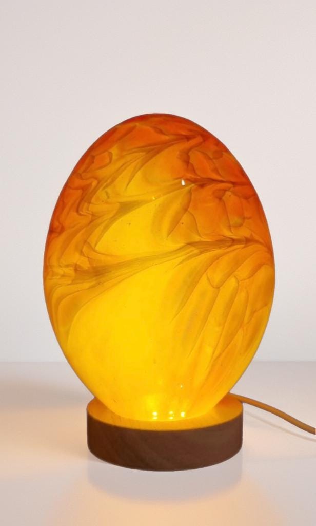 Hand Blown Glass Egg Lamp: Art Deco Tabletop Night Light