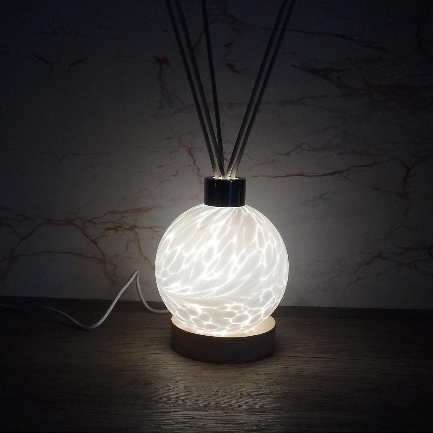 Handcrafted Iridescent Glass Diffuser Lamp with LED Light, Elegant Room Fragrance