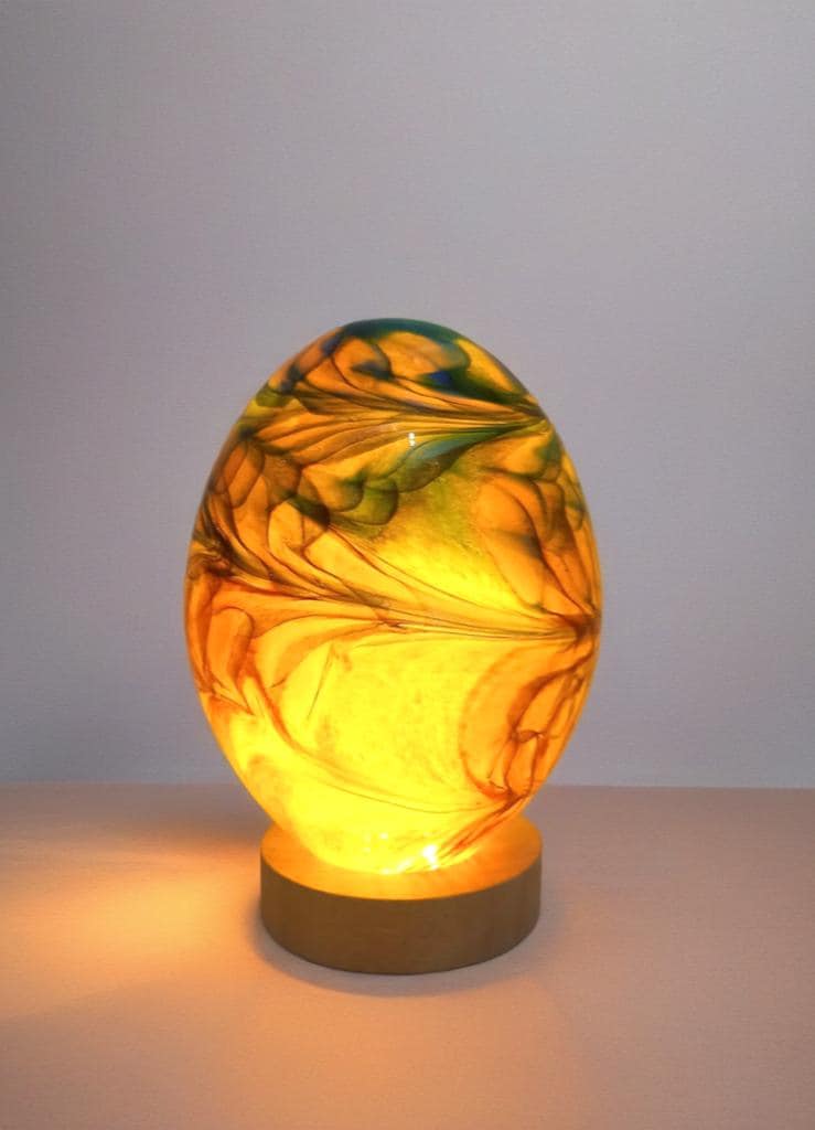 Hand Blown Orange Glass Table Lamp: Art Deco Sculpture Lamp