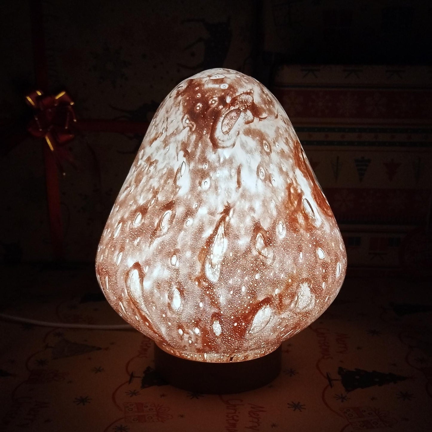 Hand Blown Strawberry Glass Lamp: LED Ambient Night Light, Lamp For Bedroom Or Nursery