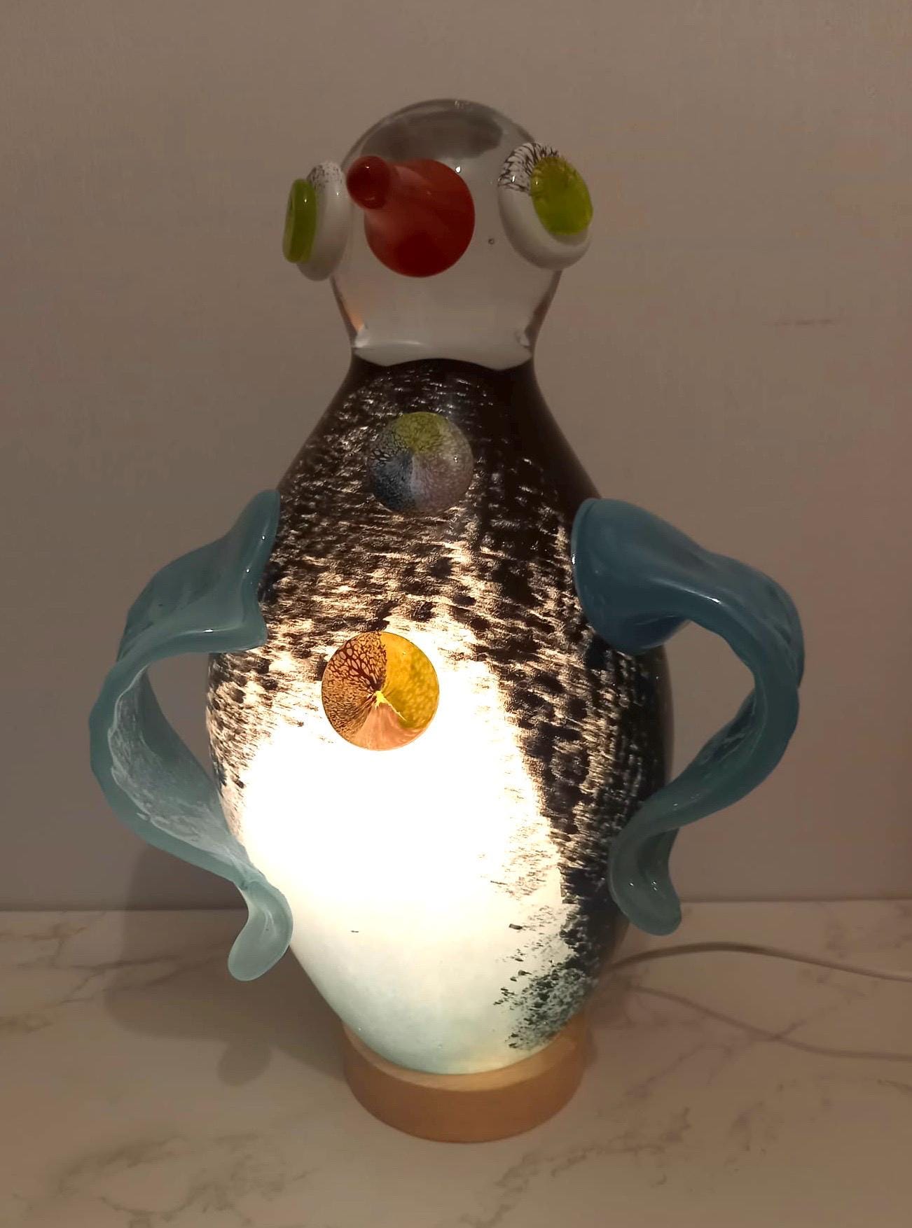 Handblown Glass Penguin Lamp: Whimsical Art Night Light