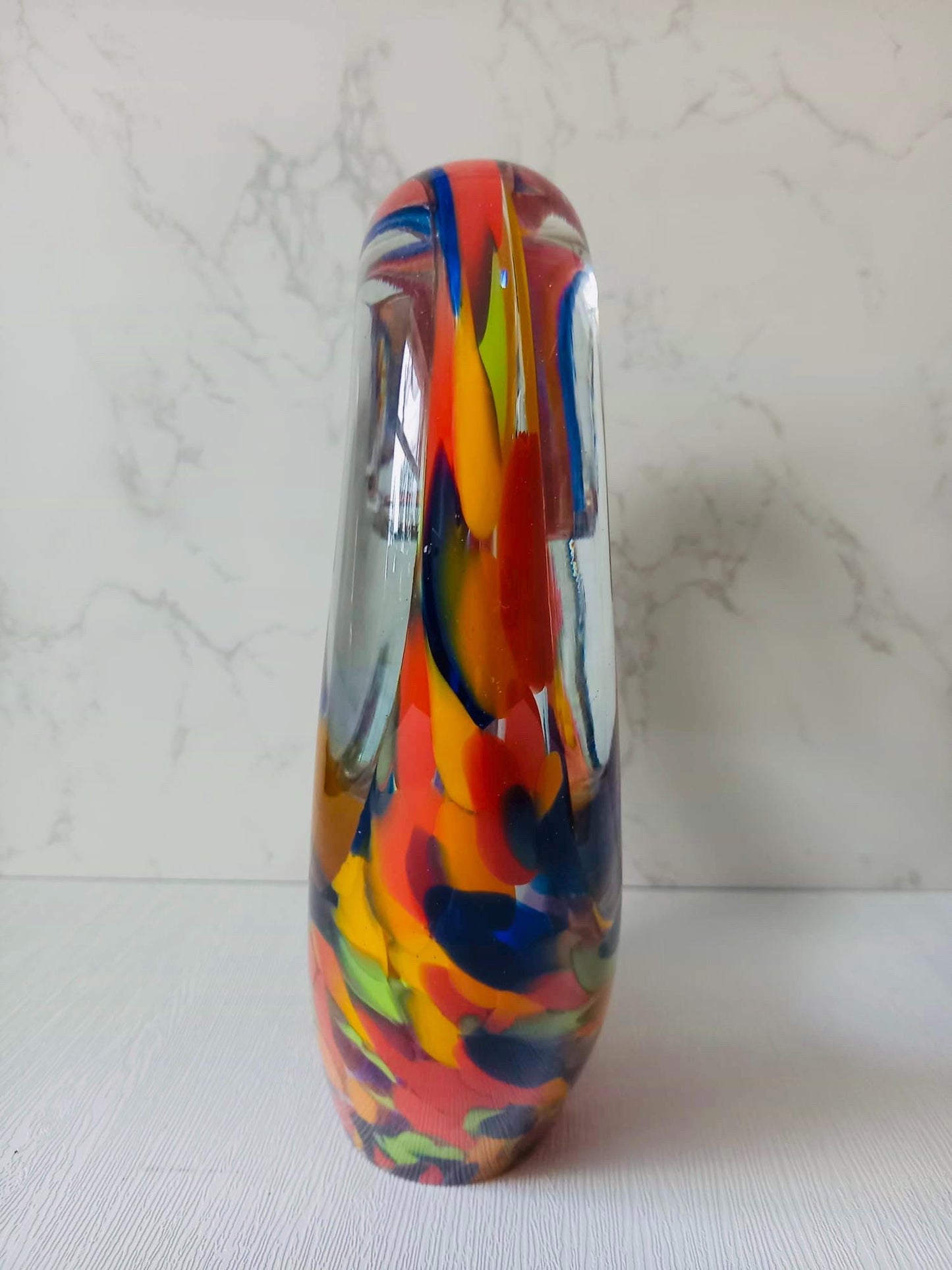 Iridescent Heart Lamp: Handcrafted Glass Sculpture with LED Glow