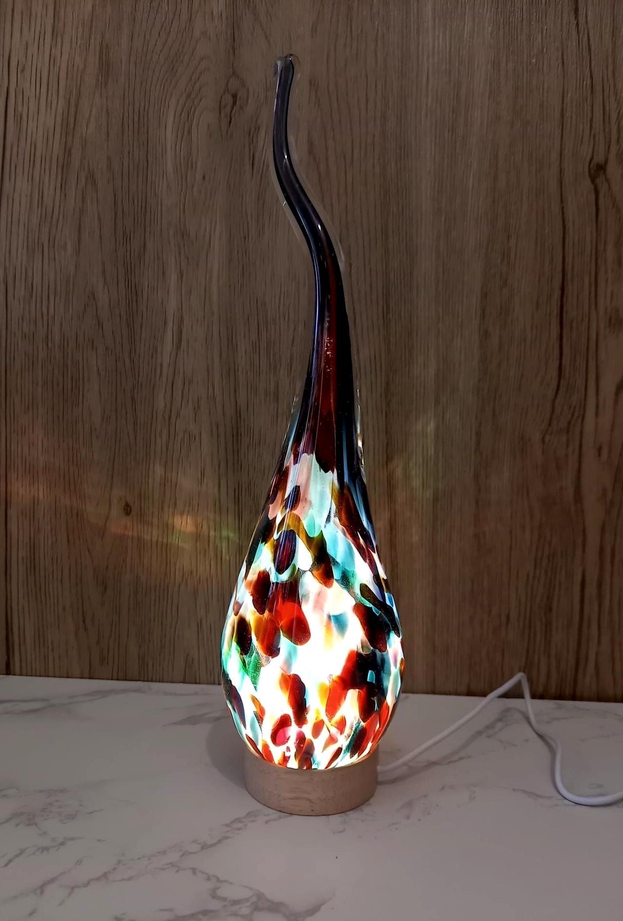 Hand Blown Glass Swirl Lamp: Colorful Ambient Light, Polish Art Glass
