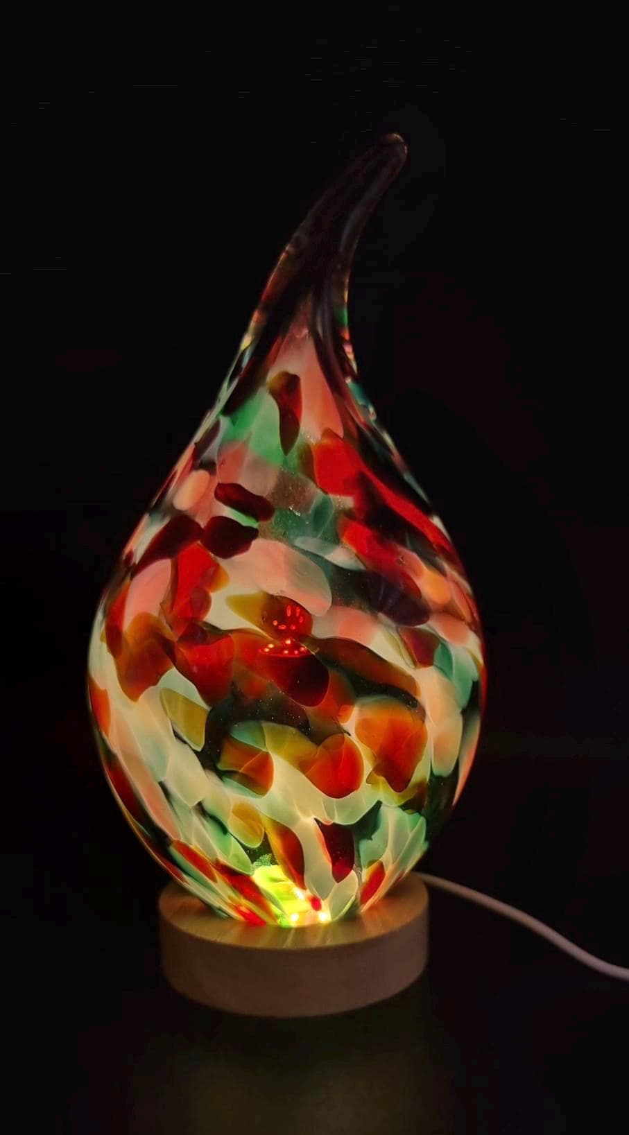 Handblown Glass Teardrop Lamp: Colorful Swirl Art Glass Night Light