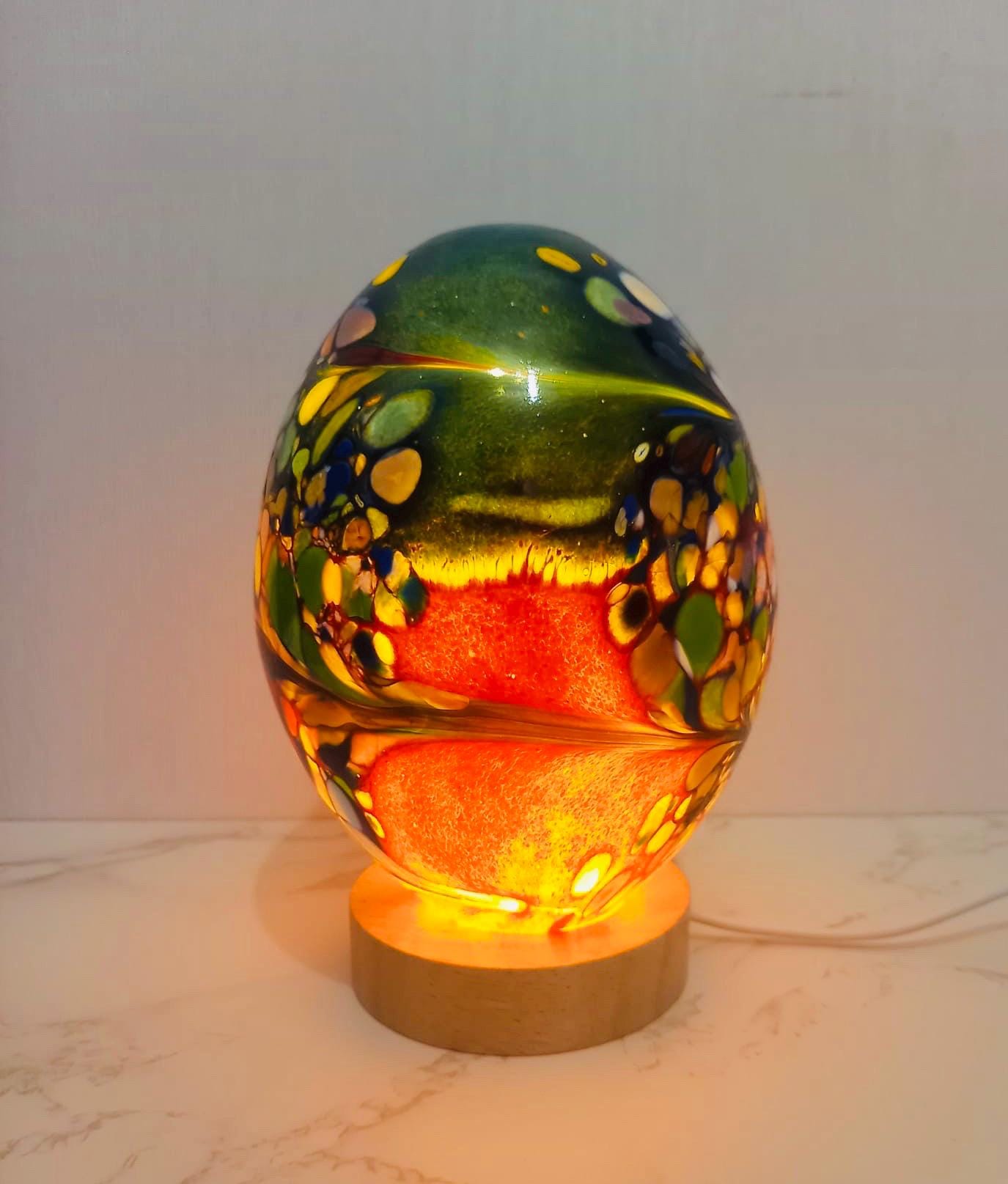 Hand Blown Art Deco Glass Egg Lamp: Unique Night Light