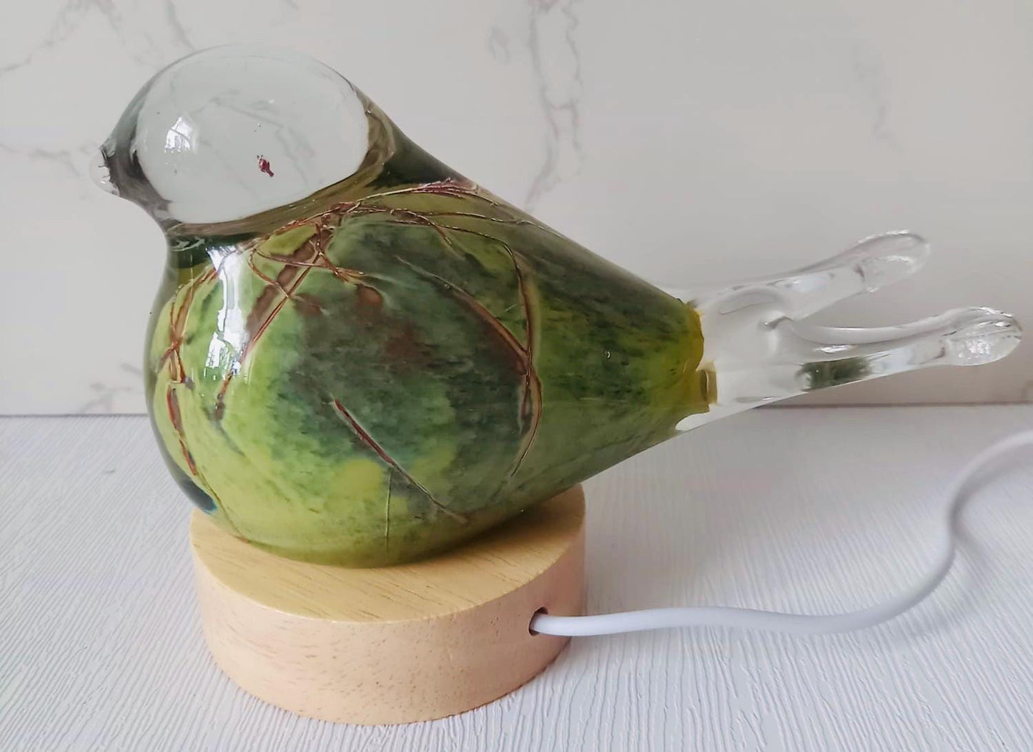 New Arrival / Green Art Glass Bird Lamp – Sculpture Handmade Iridescent LED Home Decor