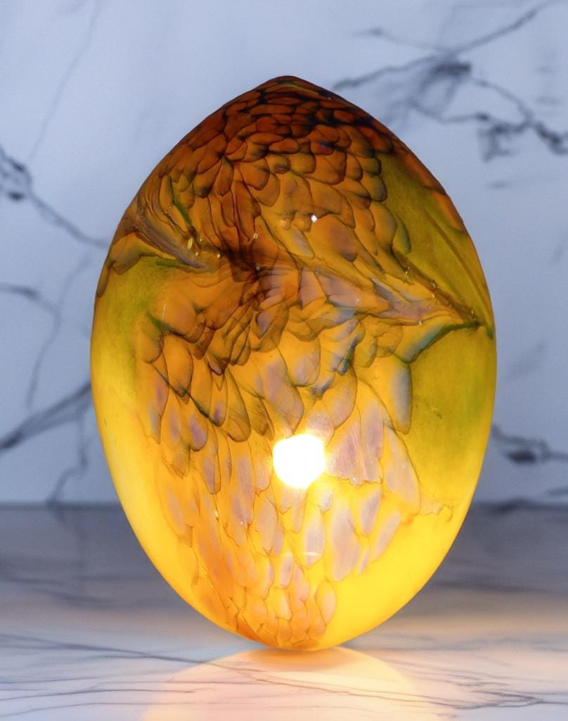Giant Hand Blown Glass Dinosaur Egg Lamp: Art Deco Table Lamp (30cmX45cm)