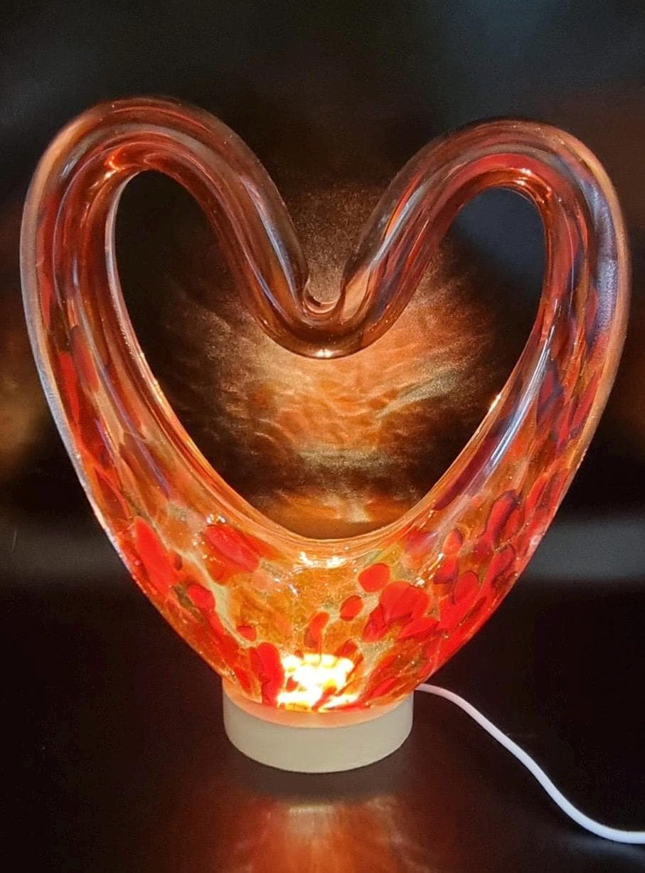 Handcrafted Iridescent Heart Lamp: LED Sculpture Light, Romantic Home Decor