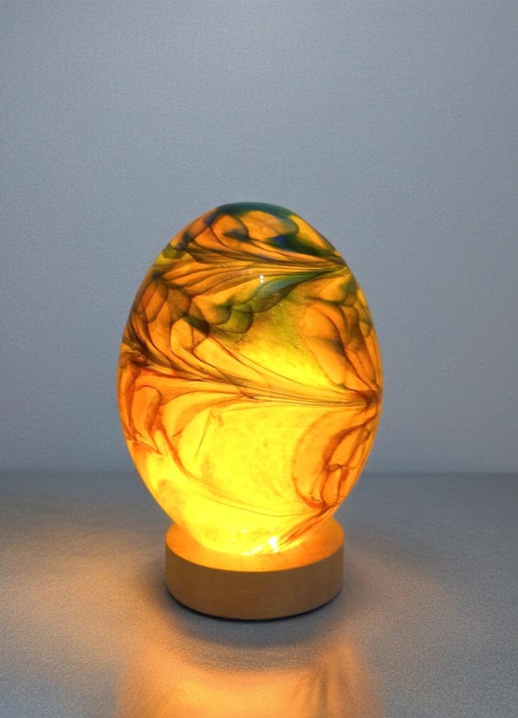 Hand Blown Orange Glass Table Lamp: Art Deco Sculpture Lamp