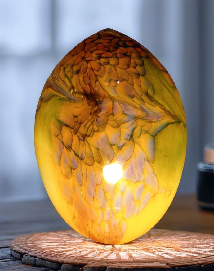 Giant Hand Blown Glass Dinosaur Egg Lamp: Art Deco Table Lamp (30cmX45cm)
