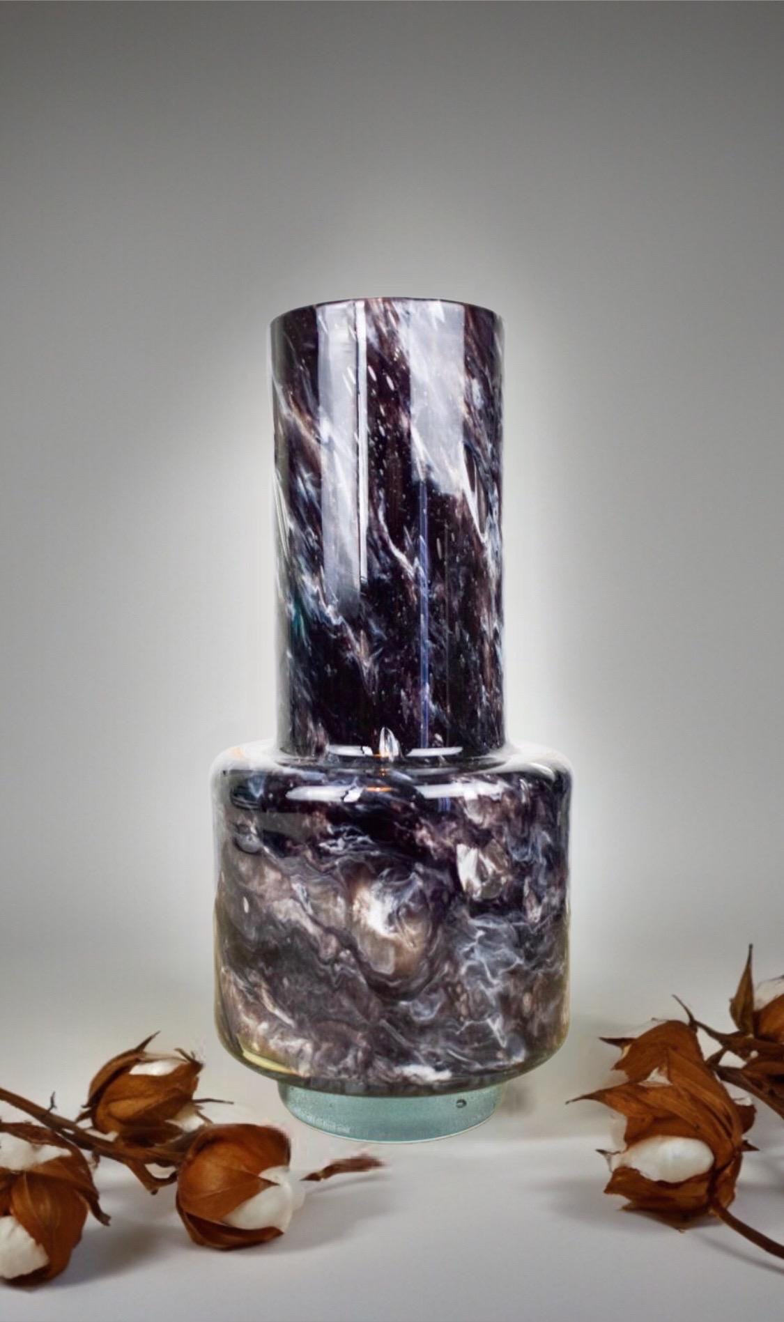 Handmade Mouth Blown Black Glass Vase - Elegant Home Decor (30cm)