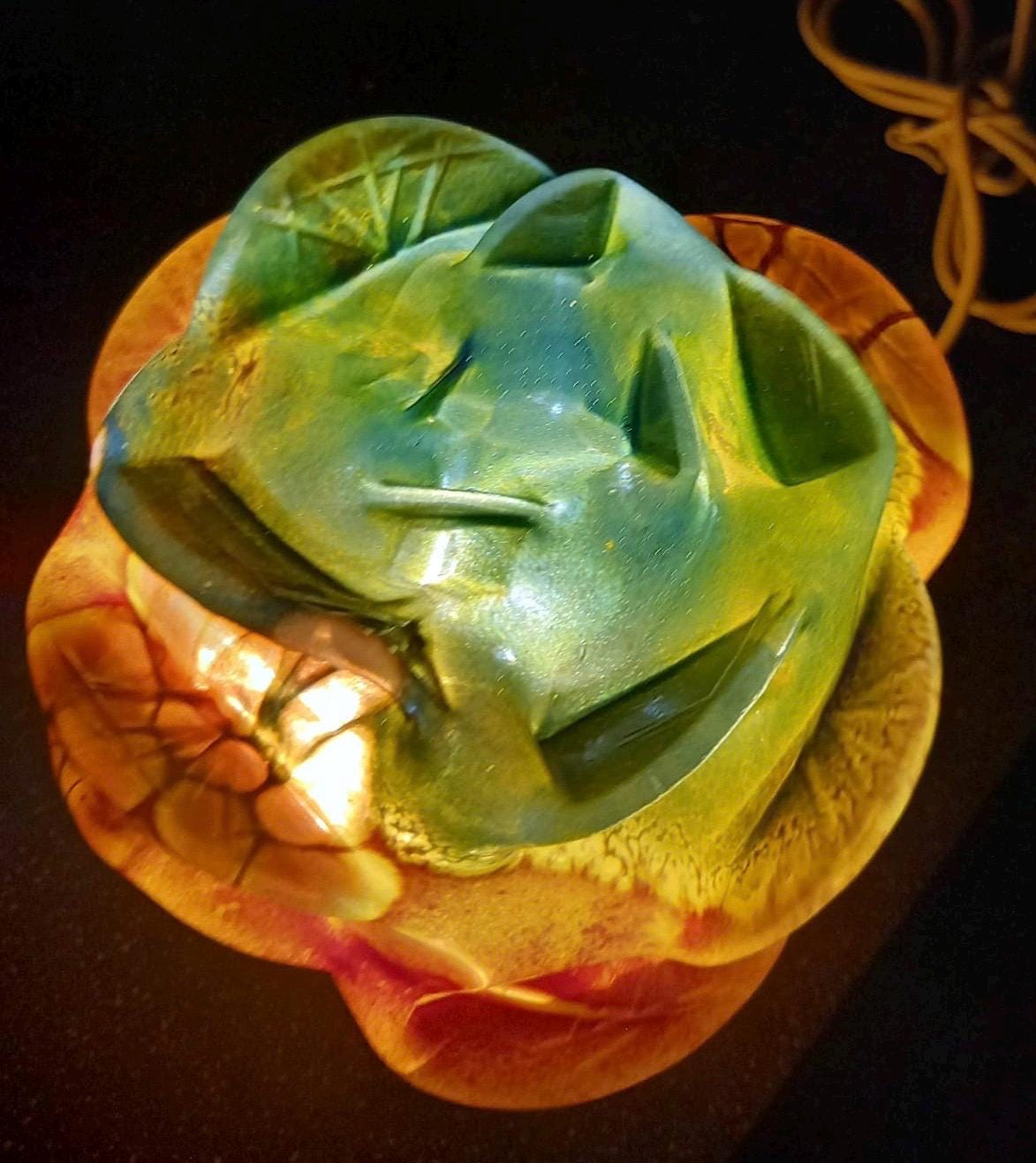 Iridescent Art Glass Rose Lamp: Hand-Blown LED Sculpture