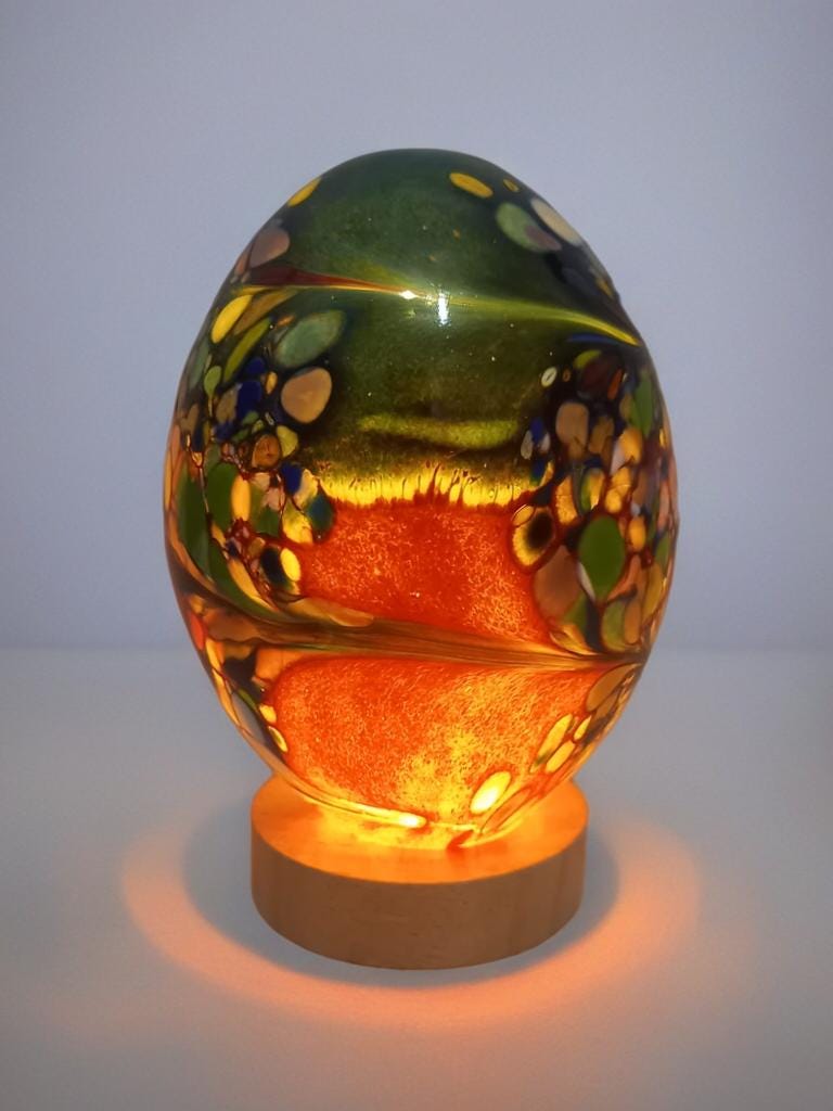 Hand Blown Art Deco Glass Egg Lamp: Unique Night Light