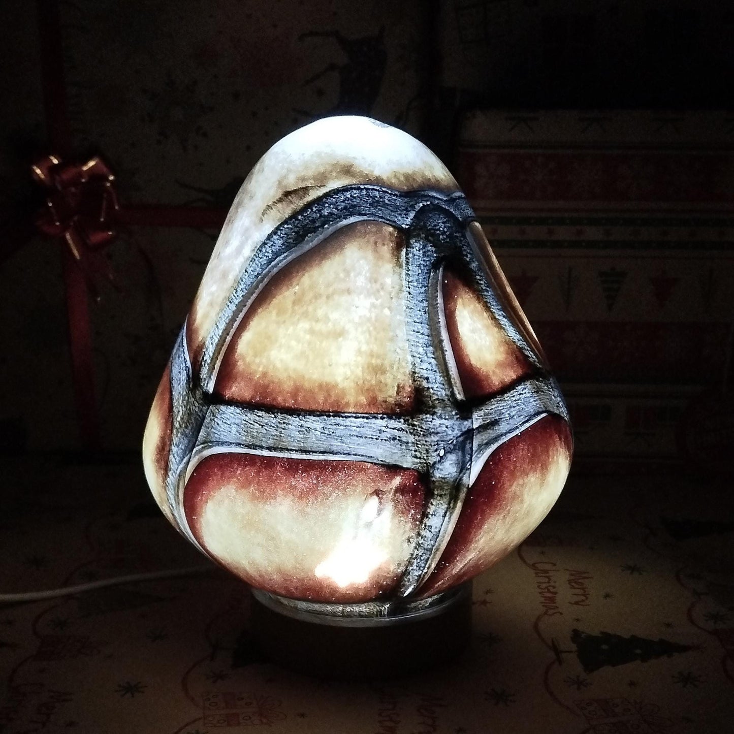 Hand Blown Strawberry Glass Lamp: LED Ambient Night Light, Lamp For Bedroom Or Nursery