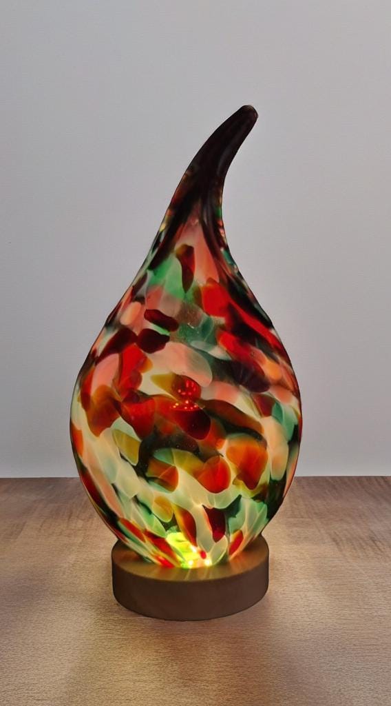 Handblown Glass Teardrop Lamp: Colorful Swirl Art Glass Night Light