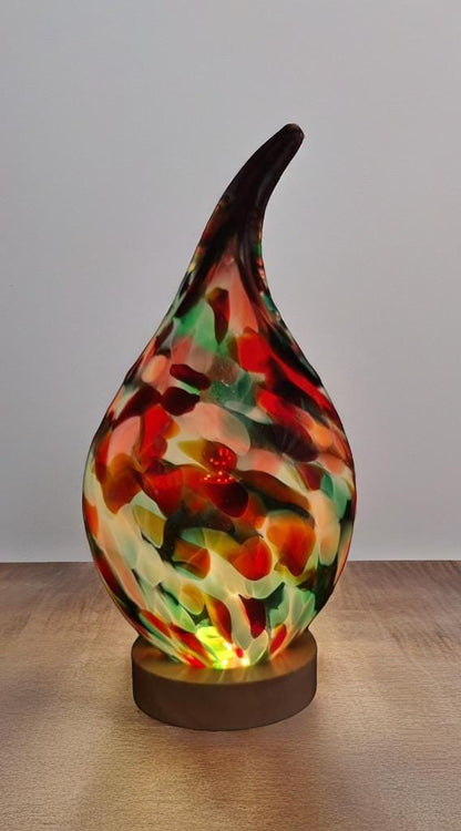 Handblown Glass Teardrop Lamp: Colorful Swirl Art Glass Night Light