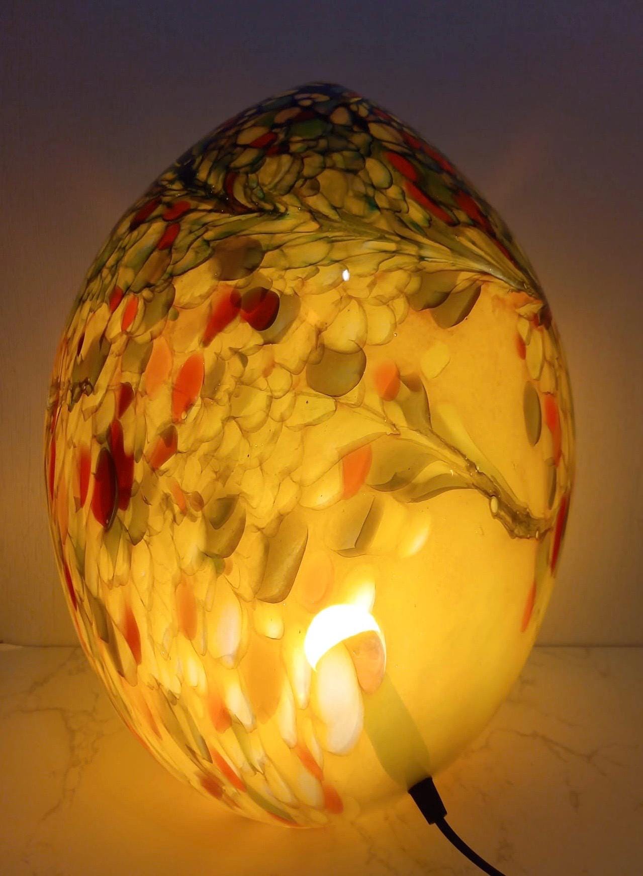 Giant Hand Blown Glass Dinosaur Egg Lamp: Art Deco Table Lamp (30cmX45cm)
