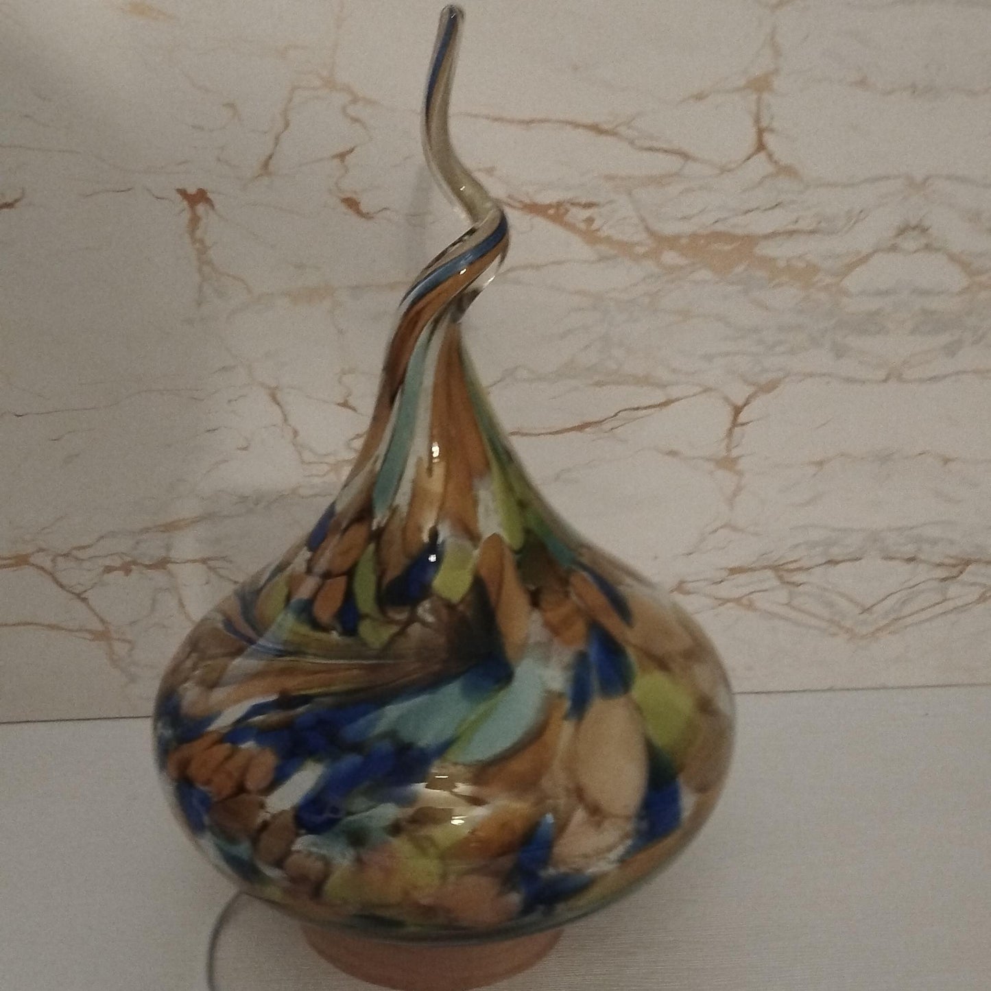 Handcrafted Amber Swirl Glass Flame Lamp: USB Artisan Mood Light