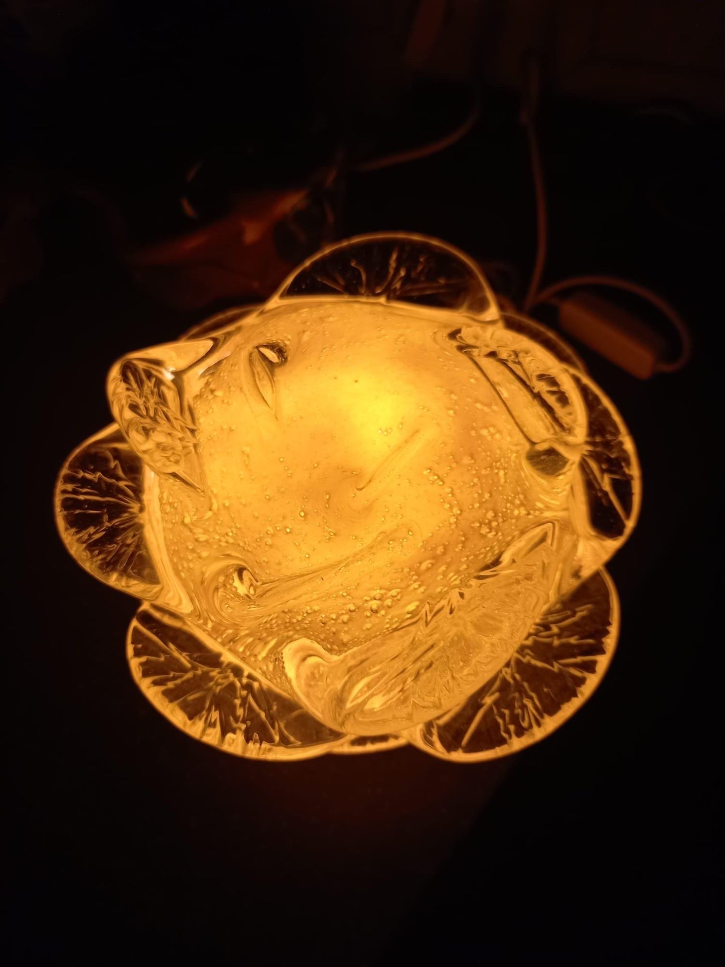 Iridescent Rose Glass Lamp: Hand-Blown LED Sculpture, USB Powered
