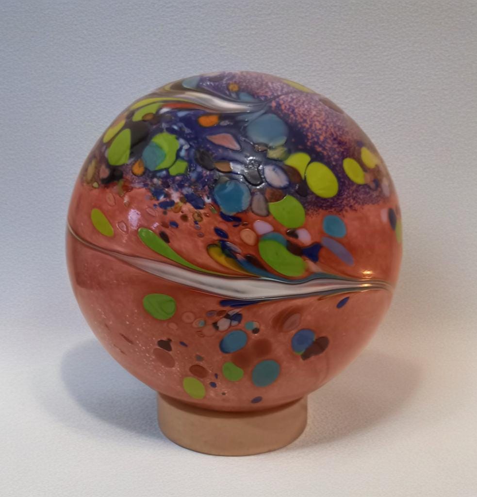 Handcrafted Swirl Glass Sphere Lamp: Golden Amber Ambient Light