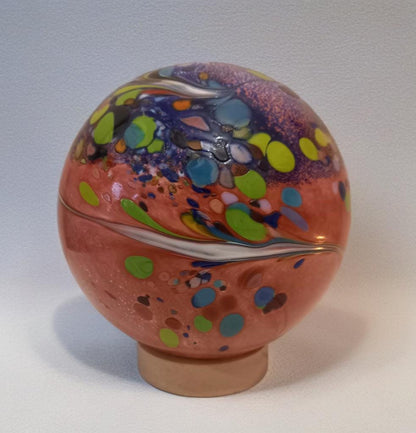 Handcrafted Swirl Glass Sphere Lamp: Golden Amber Ambient Light