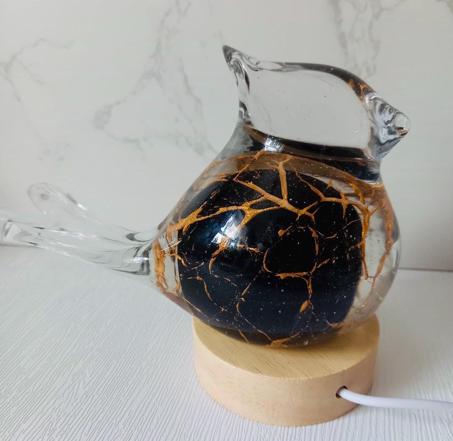 Iridescent Art Glass Bird Lamp: Handmade LED Home Decor